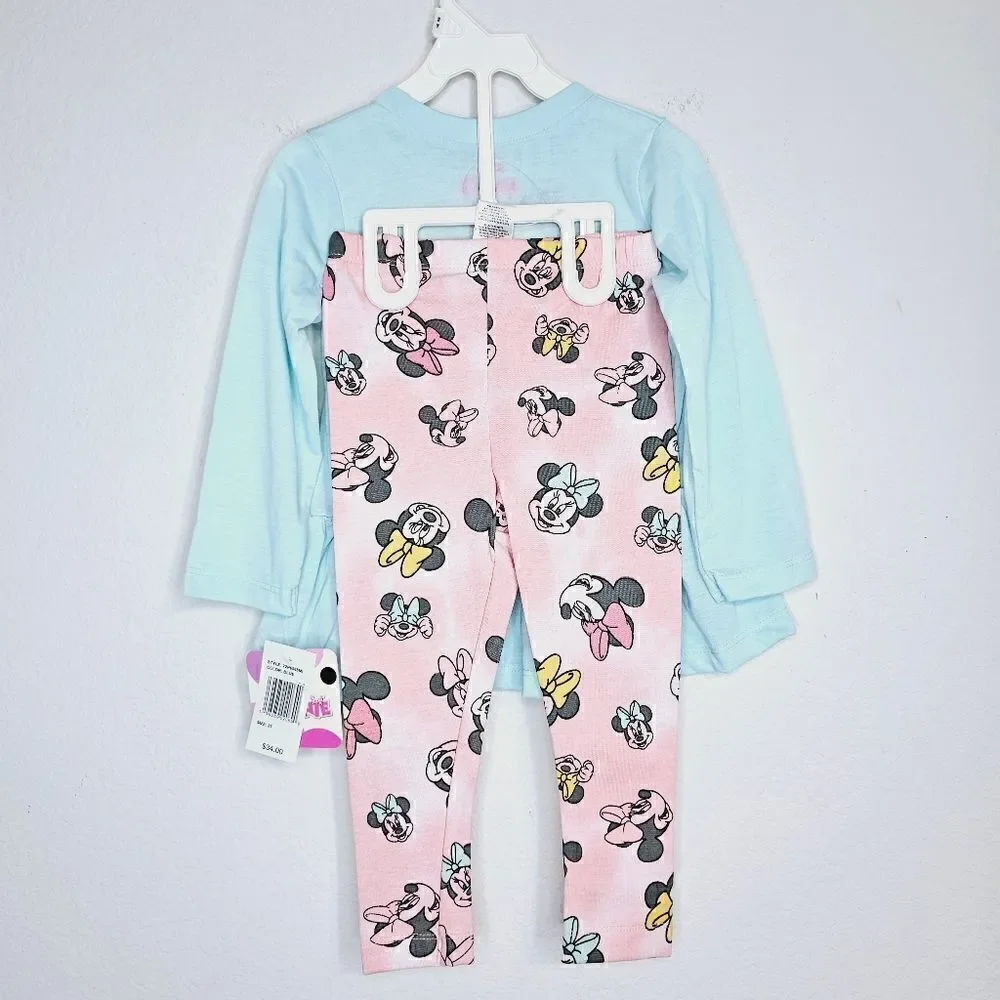 New! Disney Minnie Mouse 2 Piece Long Sleeve Ruffle Top Legging Baby Toddler Set
